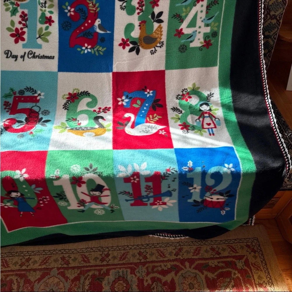 Multicolor blanket with crochet Christmas Days pattern on the edges 60In X 48In